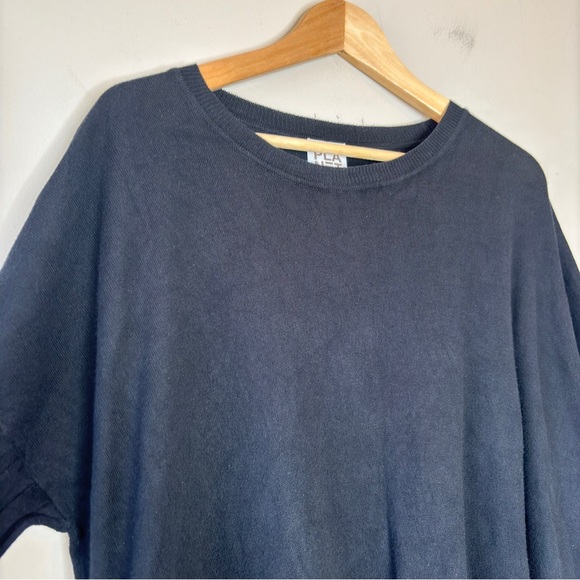 Planet Black Oversized Crewneck Rib Hem Short Sleeve Pocketed Boxy Sweater - Picture 2 of 13